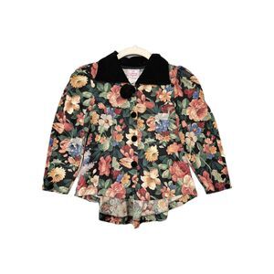 90s Cottontail Originals 2pc Black Velvet Collar Floral Print Jacket Skirt Set 7